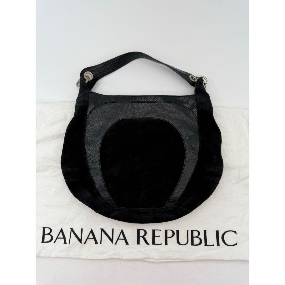 Banana Republic Black Leather Suede Hobo Bag Snakeskin Trim Large Shoulder Purse